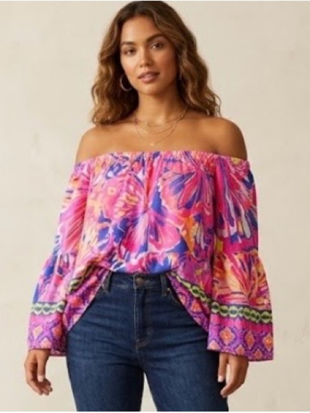 Lilly Pulitzer 100% Silk Sanilla Off Shoulder Top in Pink Fusion Women Large